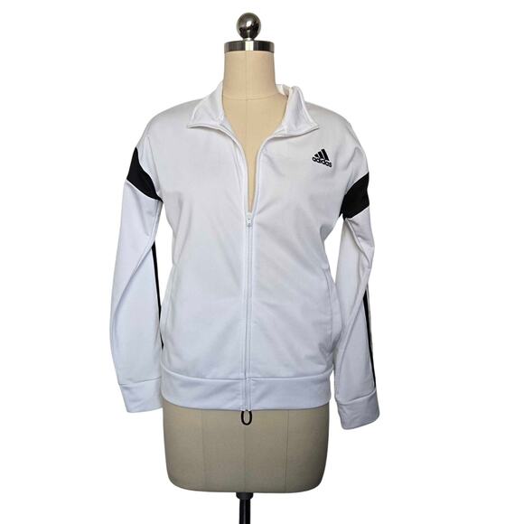 Adidas 3-stripe Full-zip White/Black Track Jacket, Sz M (10/12), PTP: 19in - Picture 1 of 6